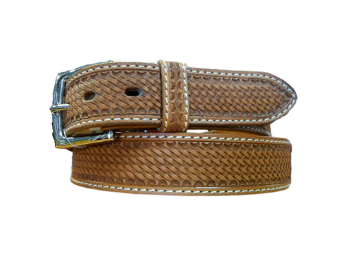 Mens Brown Basketweave Belt w/scalloped edges