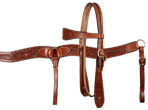 Acorn And Basketweave Tooled Breastcollar And Headstall Set