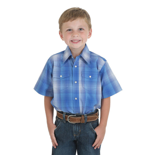 Wrangler Assorted Short Sleeve Plaid Pearl Snap Boys Western Shirt