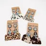 Animal Print Leather Cactus Turquoise Earrings Western