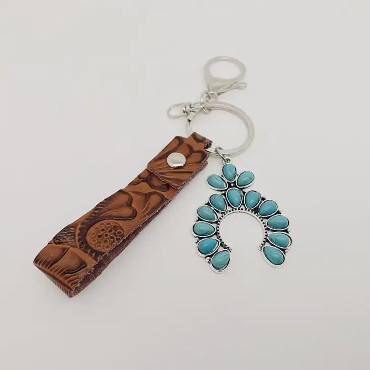 Leather Western Style Keychains Turquoise Pendant Key Chain