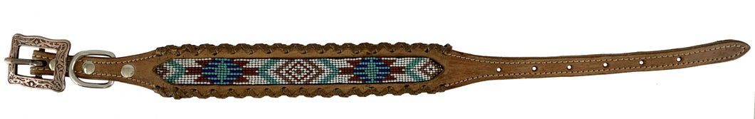 Navajo Beaded Leather Wrapped Dog Collar