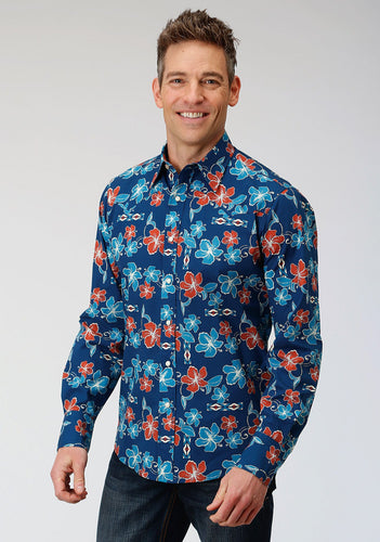 Roper Men's Blue Tropical Print Western Shirt