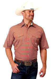 Roper Short Sleeve Orange/Teal Men's Western Shirt