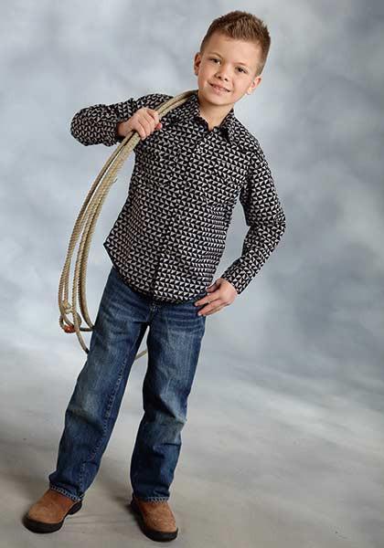 Roper Boys Black Triangled Print Western Shirt