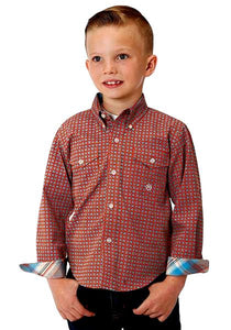 Boy's Roper Orange/Teal Western Shirt