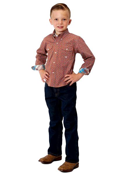 Boy's Roper Orange/Teal Western Shirt