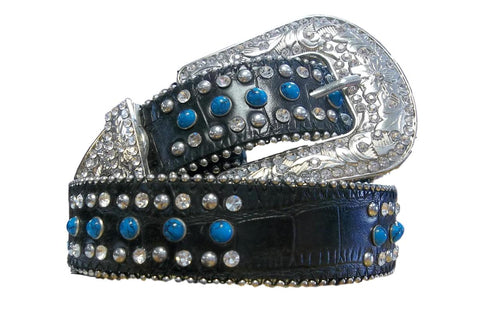Black Gator Bling belt w/Blue and crystal accents
