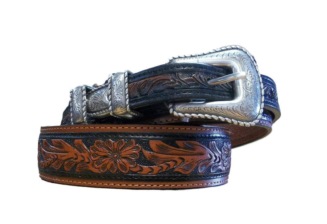 Black & Tan Floral Tooled  Belt