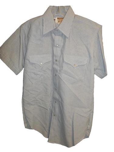 Mens Western Striped Blue and White Short Sleeve
