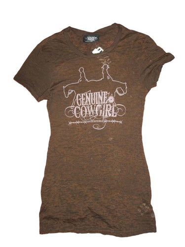 Genuine Cowgirl Brown Burnout Tee