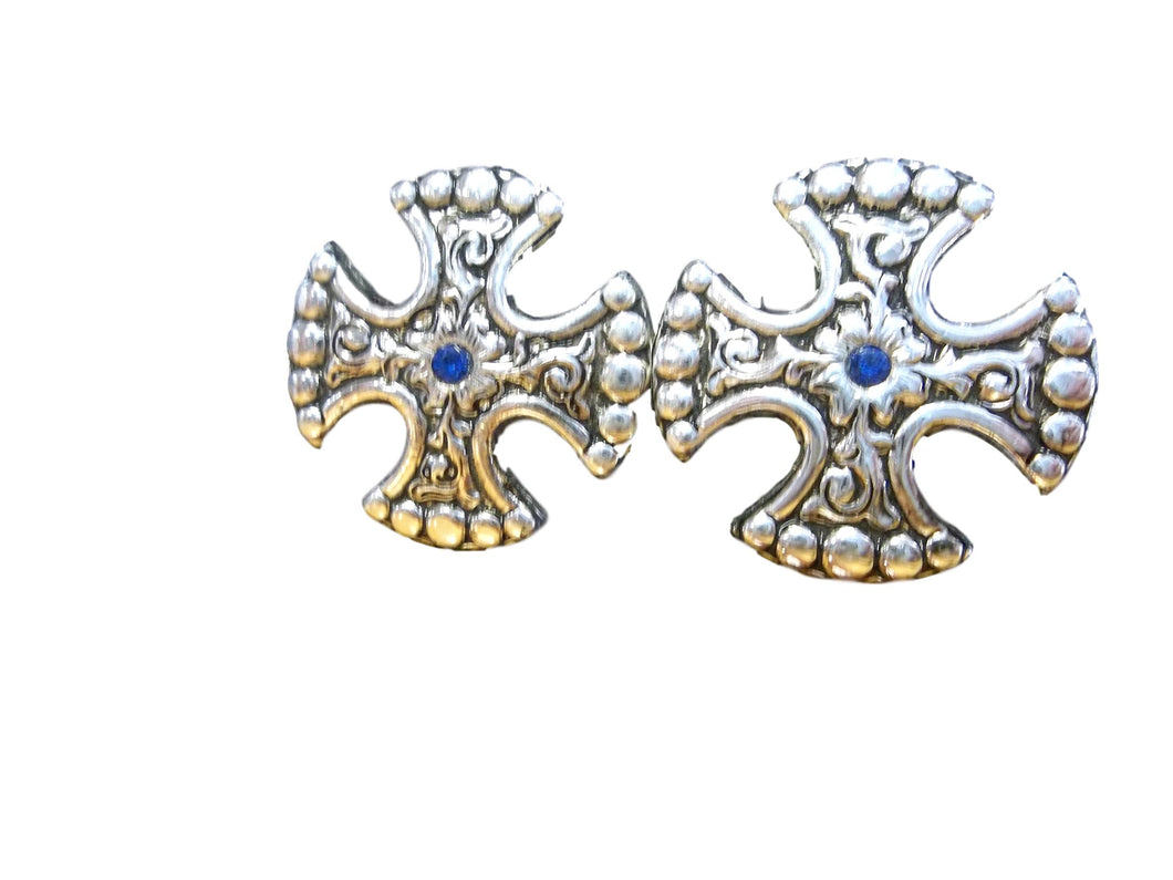 Silver Floral Western Cross Earrings
