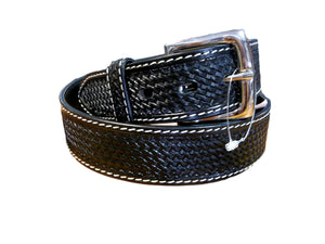 Mens Black Basketweave Belt w/white stitching