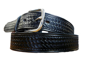 Mens Black Basketweave Belt w/scalloped edges