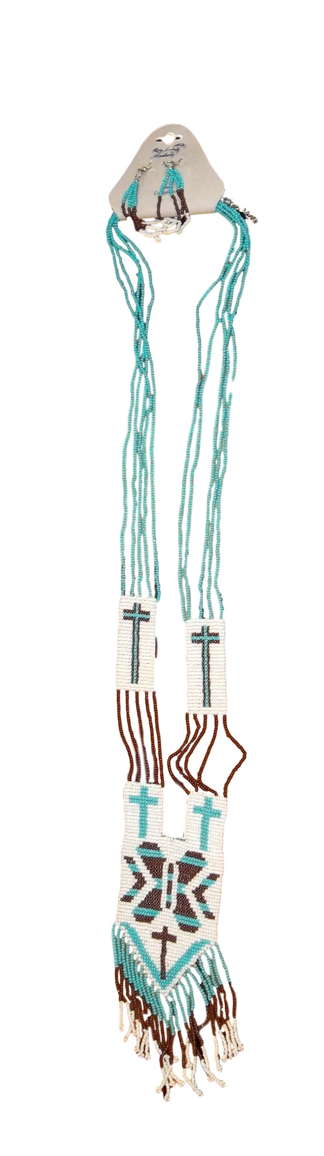 Long Teal/Brown/White Necklace
