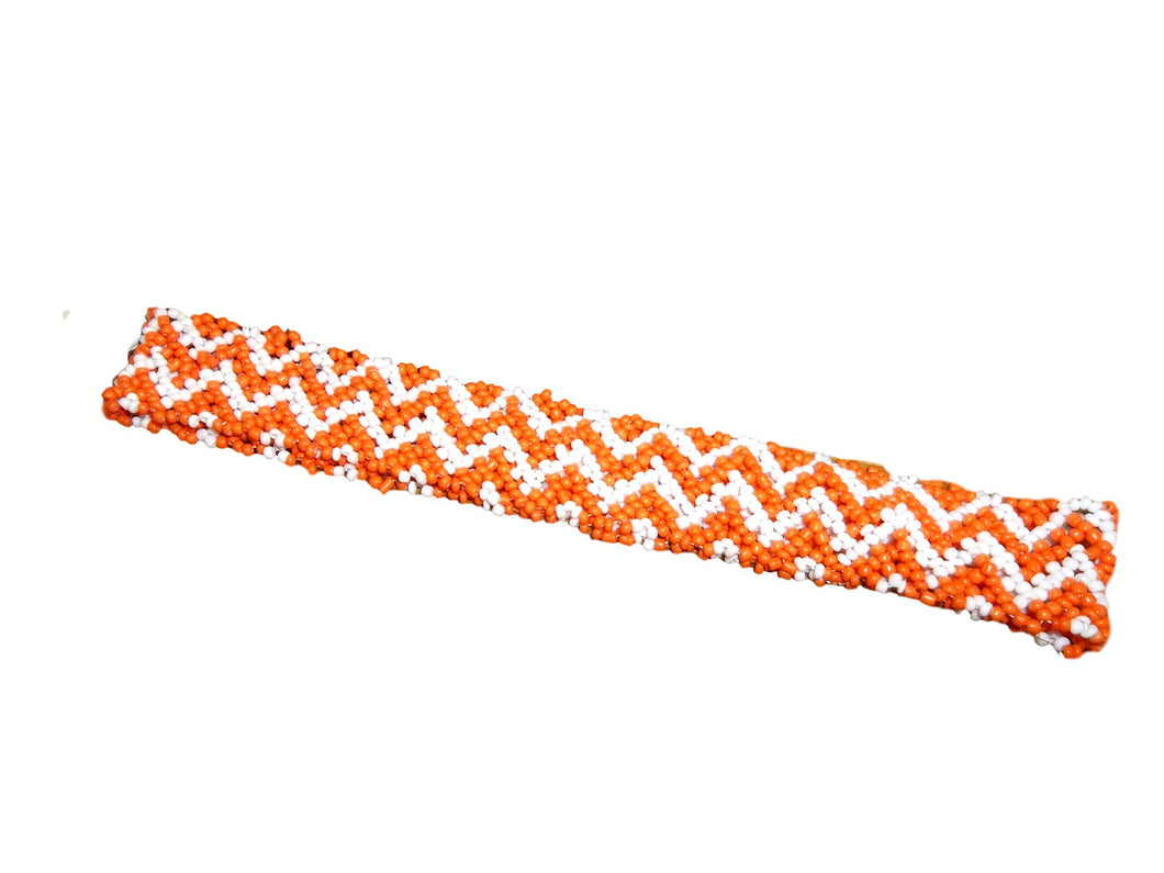 Orange & White Beaded Headband