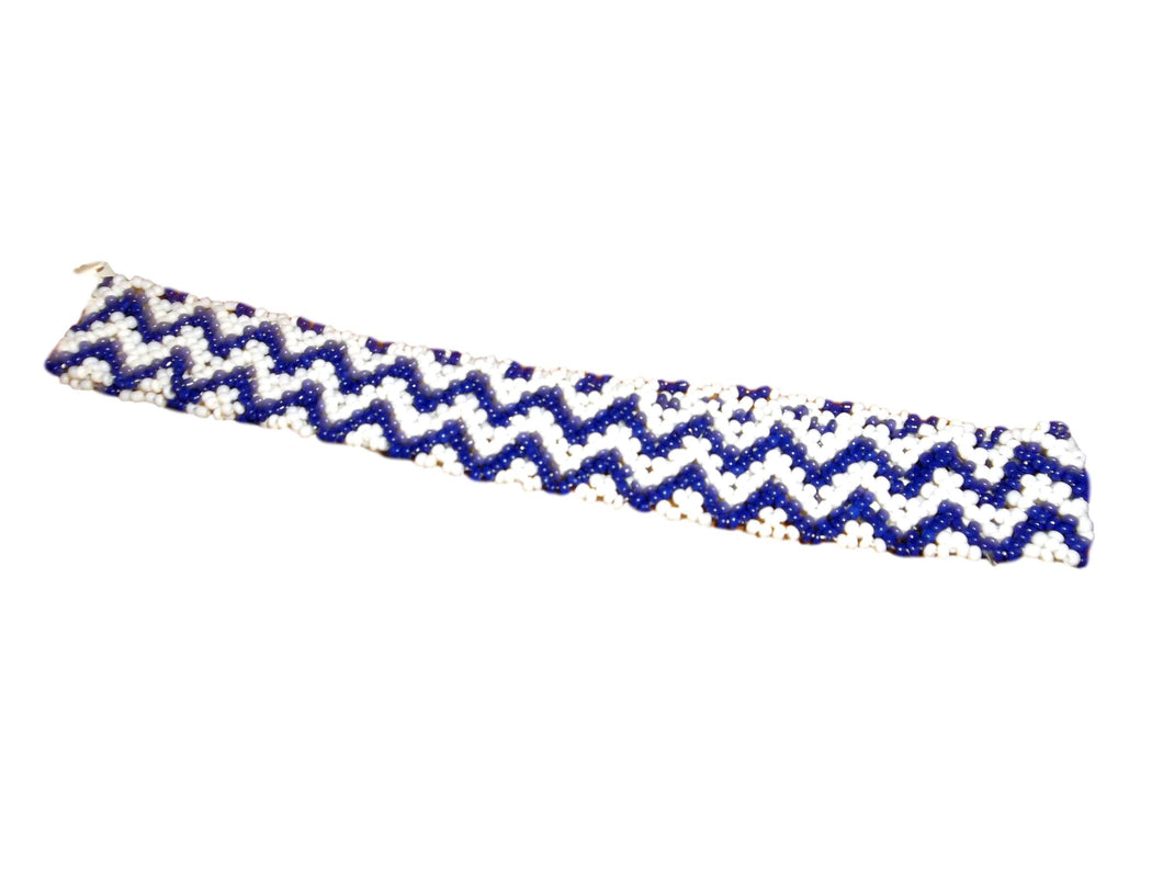 Royal Blue & White Beaded Headband