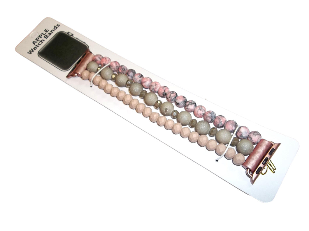 Pink & Grey Beaded Apple Watch Band