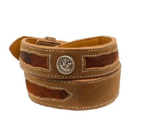 Boy's 3D Western Brown Leather Calf Hair Belt