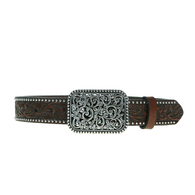 Ariat Girls' Tooled Belt with Rhinestone Buckle