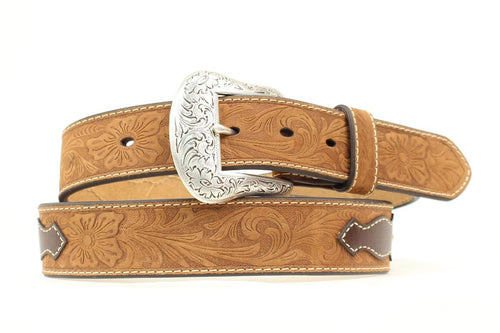 Nocona Top Hand Mens Ribbon Nailhead Tabs Flower Emboss Belt