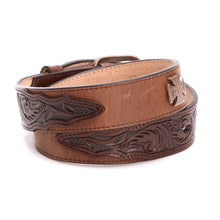 Load image into Gallery viewer, Kids Leather &amp; Tooled Cross Concho Belt