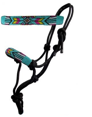 Pink Yellow & Teal Navajo Beaded Knot Halter