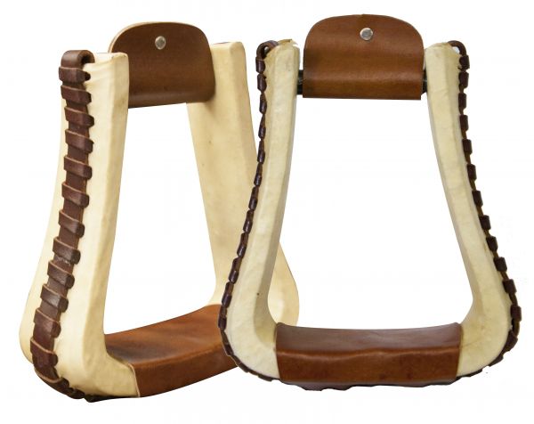 Rawhide Covered Stirrups With Leather Lacing