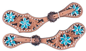 Ladies Painted Turquoise Flower Spur Straps