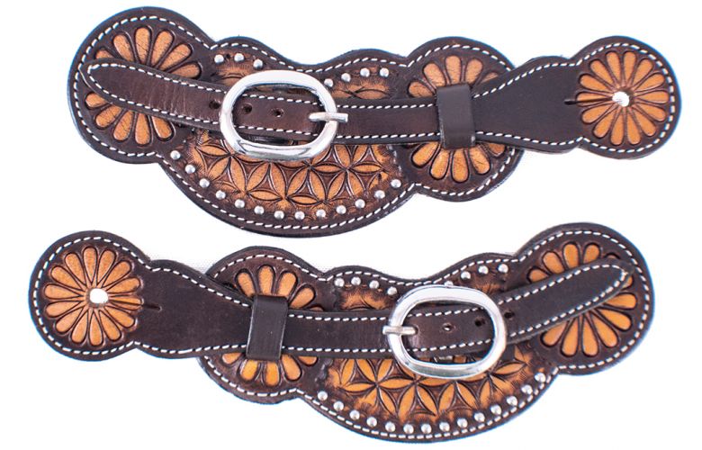 Ladies Dark Brown Spur Strap With Medium Oiled Floral