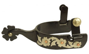 Ladies Black Steel Spur With Silver Floral and Copper Studs