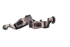 Ladies Gray Steel Spurs With Silver Buckle Design