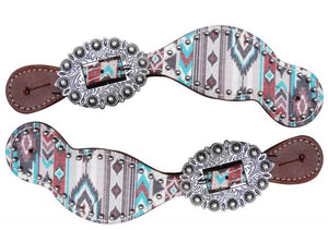 Navajo Print Spur Straps With Silver Studs