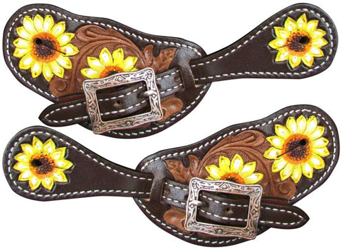 Hand Painted Dark Brown With Sunflower Spur Strap