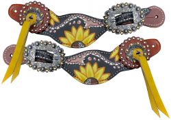 Yellow and Black Sunflower Hand Painted Spur Straps