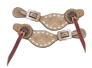 Ladies Roughout Spur Straps With Buck Stitch Trim