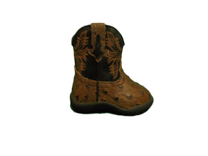 Roper Jed Boys Infants Brown Faux Leather Ostrich Cowboy Boots