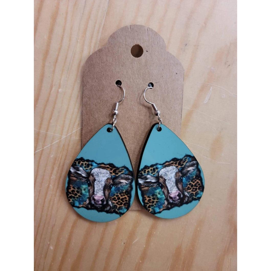Leopard Cow Wood Earrings