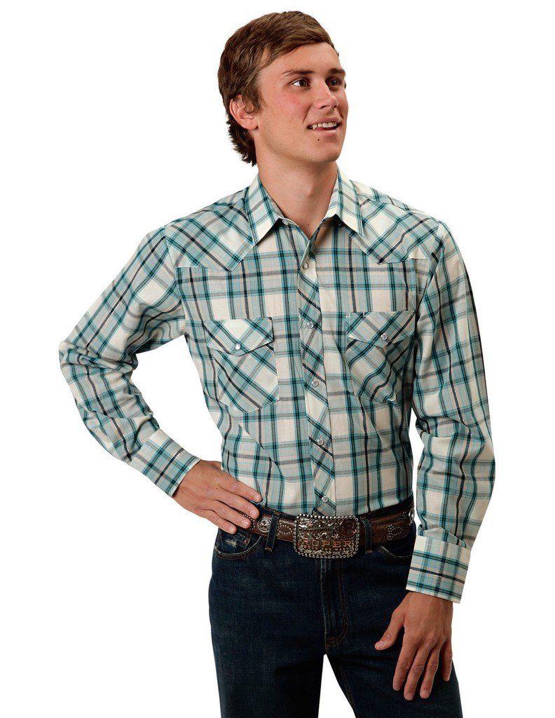 Roper Turquoise Plaid Classic Western Shirt