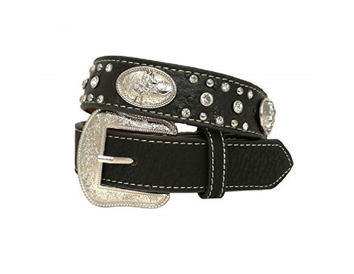 Boys Black Faux Ostrich Bull Rider Belt
