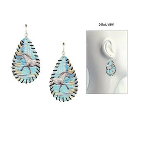 Watercolor Oval Running Horse Earrings