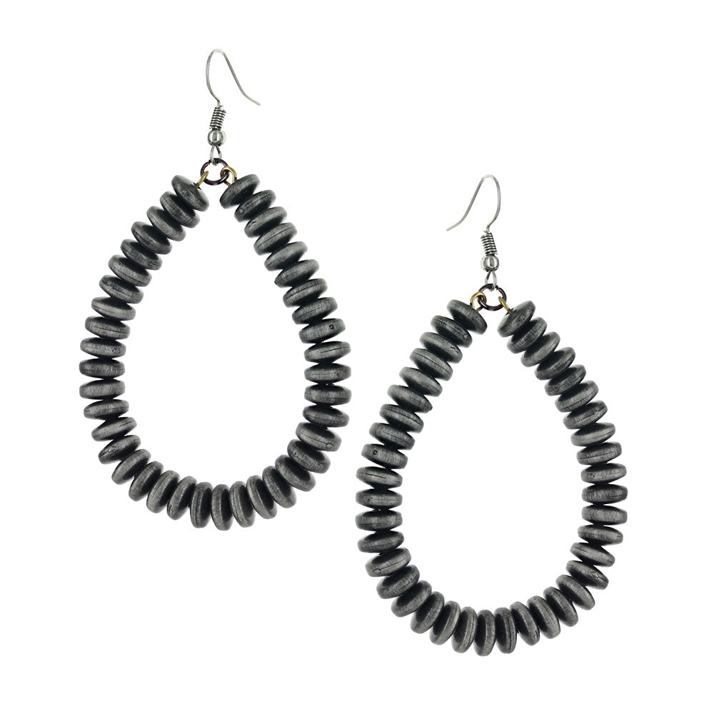 Southwestern Pewter Beaded Teardrop Attitude Earrings