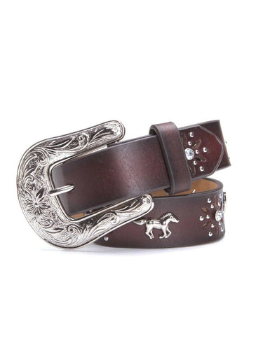 Ariat® Girls' Brown Leather Horse Concho Belt