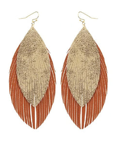 Double Layered Fringe Feather Earrings