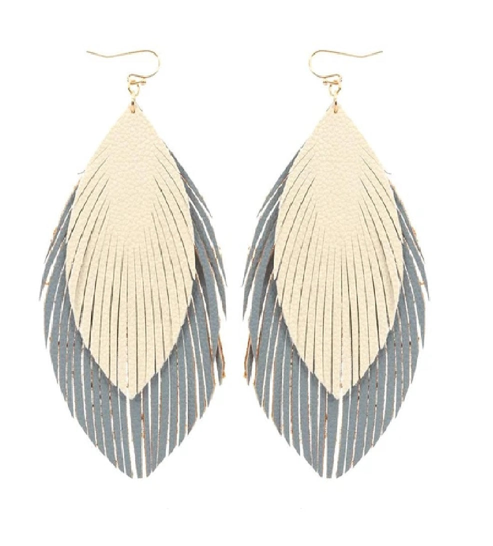 Double Layered Fringe Feather Earrings