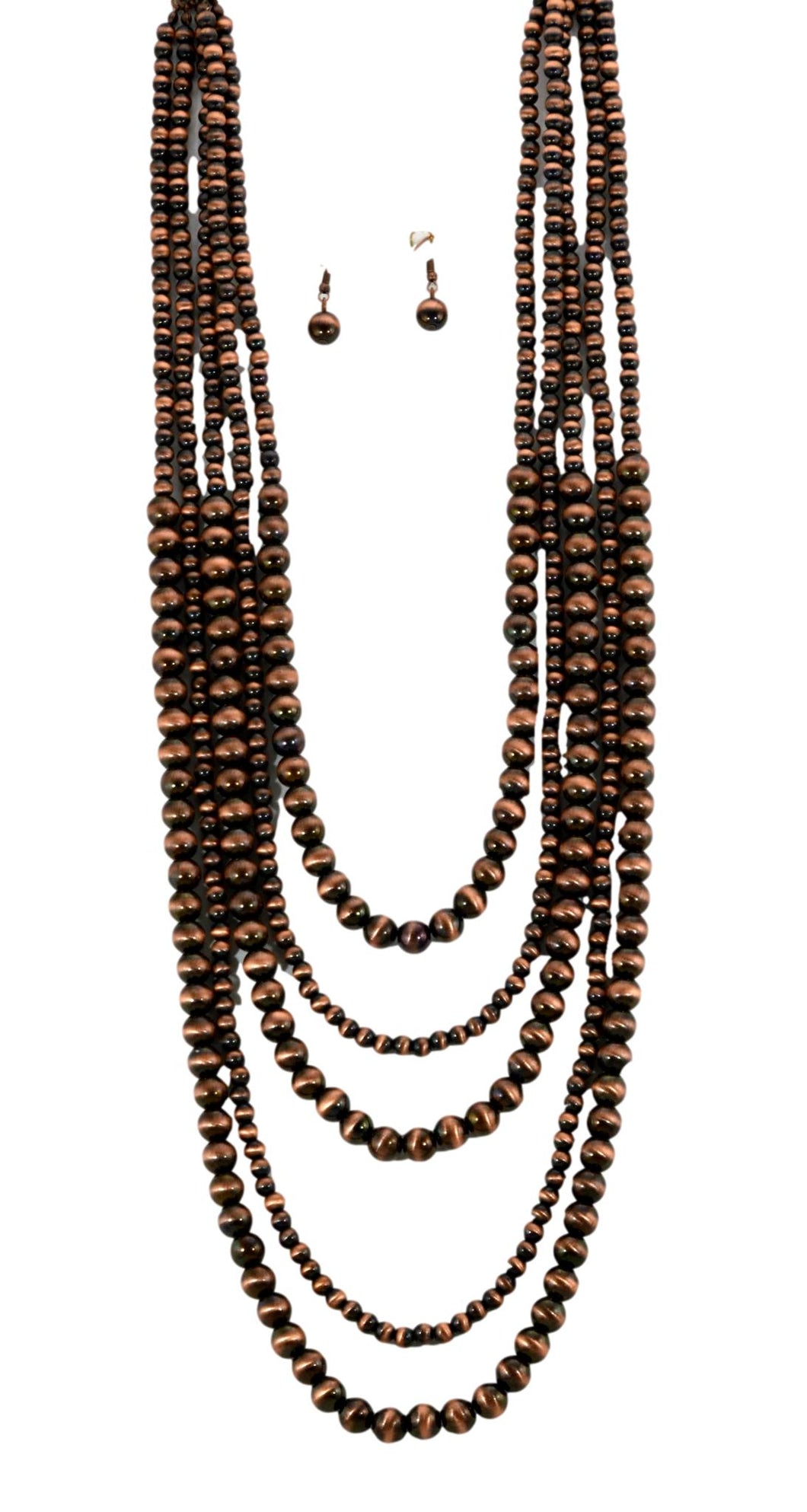 5 Strand Faux Copper Navajo Beads With Earrings