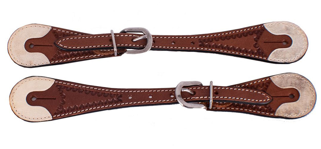 Men's Tooled Spur Straps With Rawhide Ends