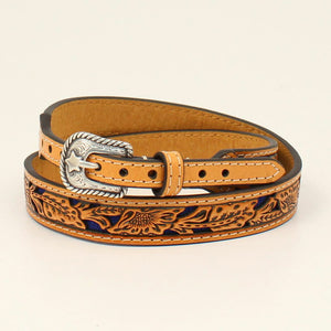 Twister Leather Tooled Hat Band with Blue Underlay