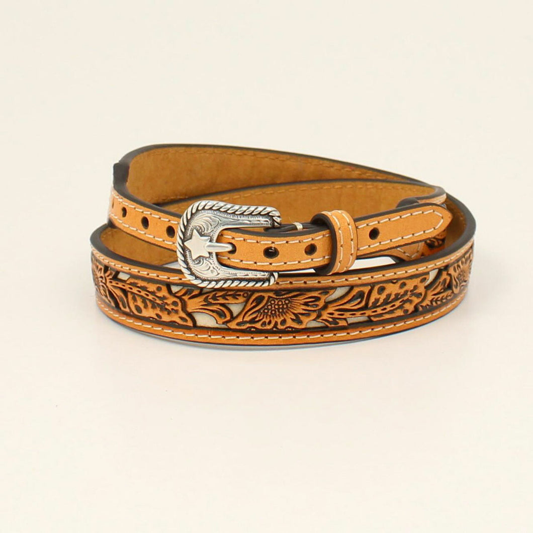 Twister Leather Tooled Hat Band with White Underlay