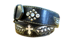 Load image into Gallery viewer, Nocona Black Belt With Cross and Wings #N4429801